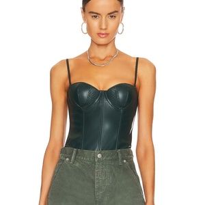 Fleur Du Mal Vegan Leather Bustier Top in Dark Green Size M